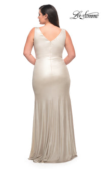 La Femme-La Femme Metallic Long Plus-Size Formal Prom Dress
