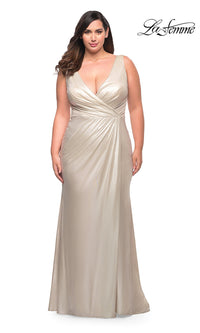 La Femme Metallic Long Plus-Size Formal Prom Dress
