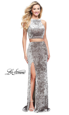 La Femme-Long Two-Piece Velvet La Femme Prom Dress