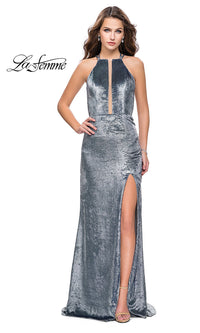 La Femme-Open-Back Long La Femme Velvet Prom Dress