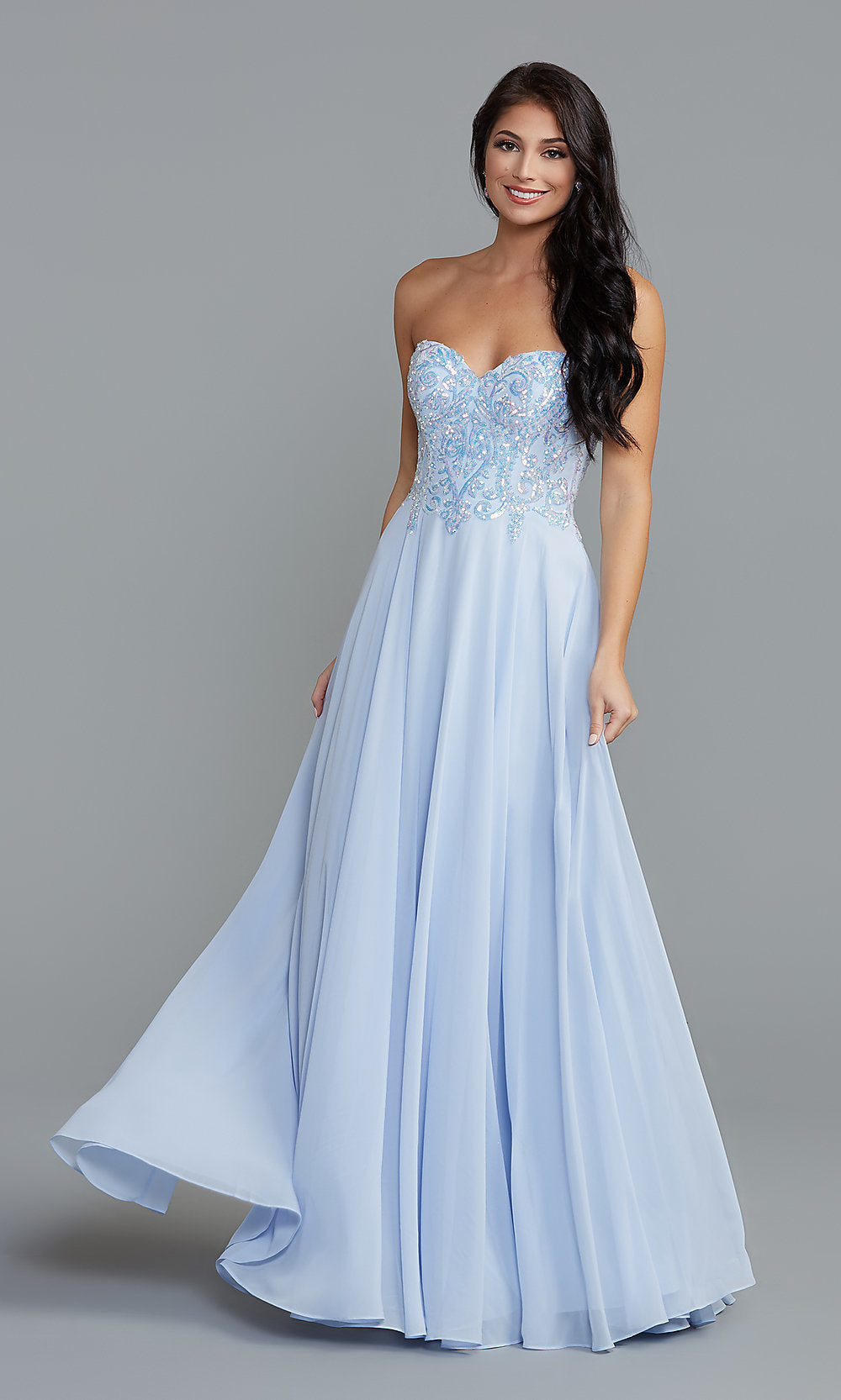 Sparkly Long Light Blue Prom Dress -PromGirl