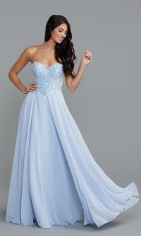 PromGirl Sparkly Long Prom Dress in Blue