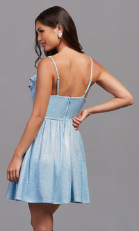 Emerald Sundae-Ruffled Short Sky Blue A-Line Homecoming Dress