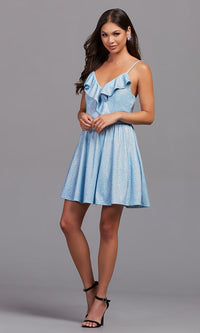 Emerald Sundae-Ruffled Short Sky Blue A-Line Homecoming Dress