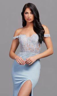 PromGirl Off-the-Shoulder Long Blue Prom Dress