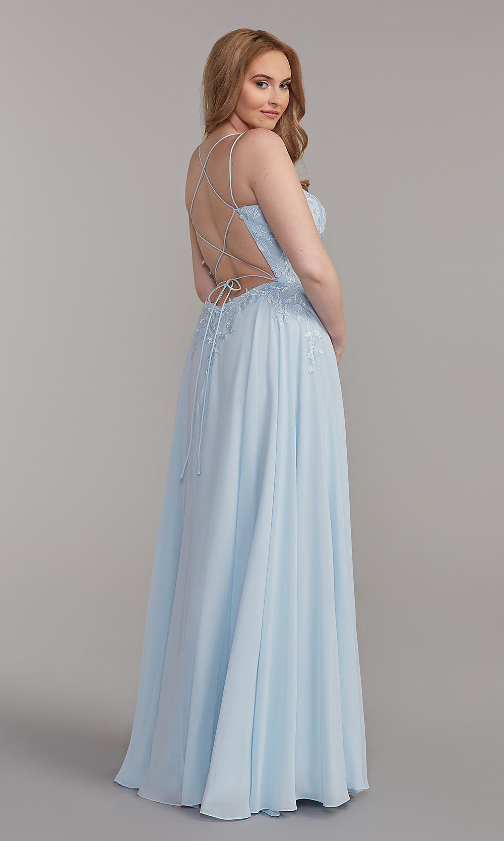 PromGirl Embroidered-Bodice Long A-Line Prom Dress