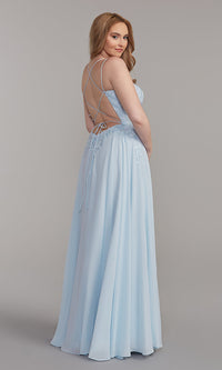 PromGirl Embroidered-Bodice Long A-Line Prom Dress