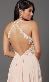 V-Neck Open-Back Long Prom Dress by PromGirl