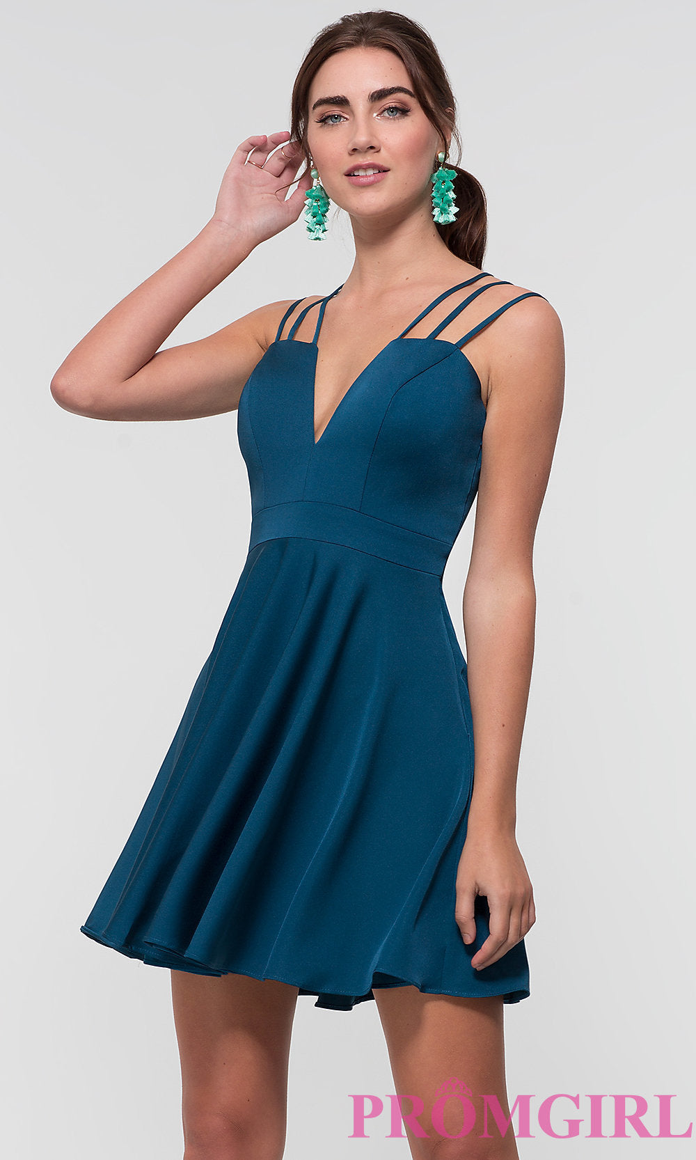 Short Blue Triple Strap Homecoming Dress PromGirl