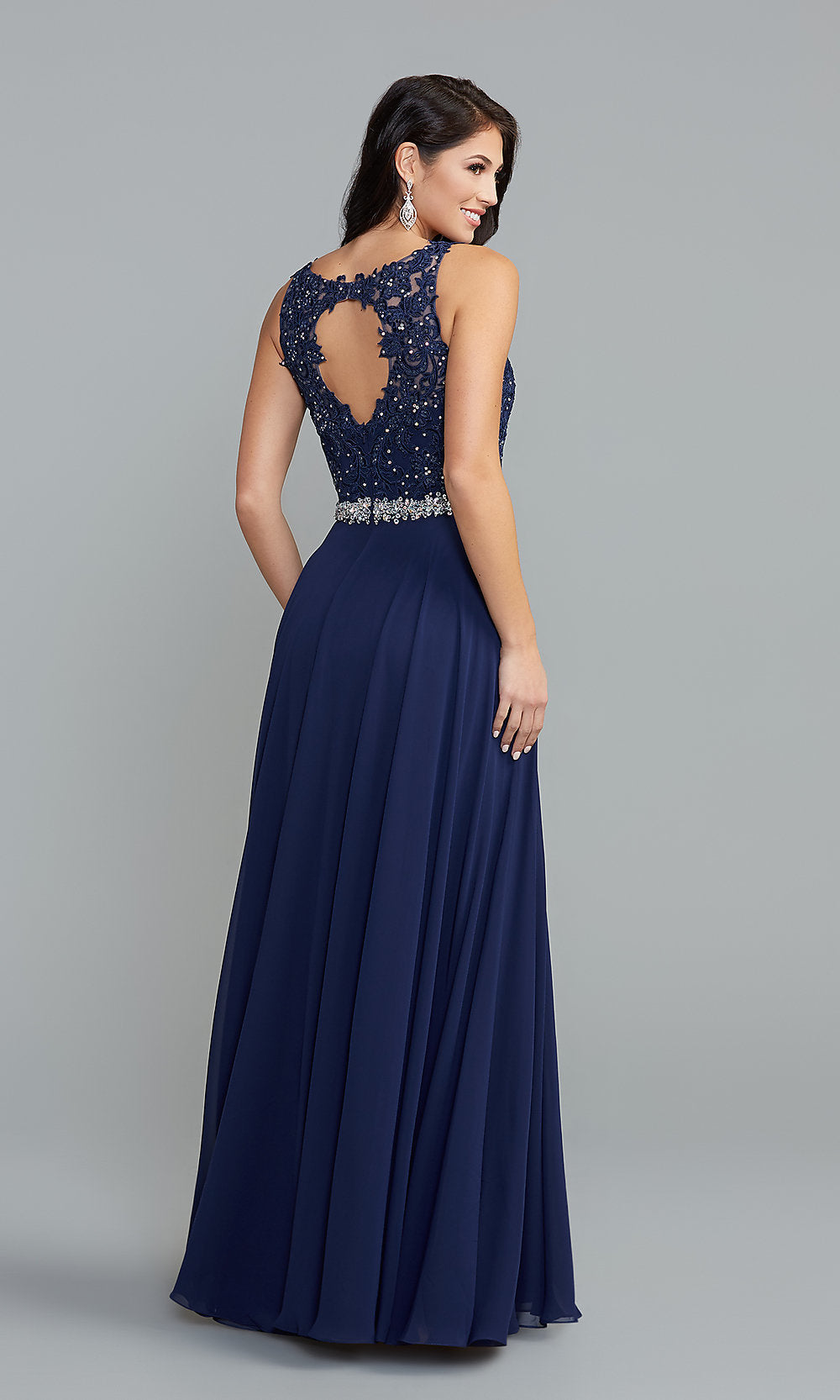 PromGirl Long A-Line Prom Dress with Beaded Bodice