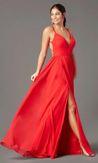 Formal V-Neck A-Line Long Prom Dress by PromGirl