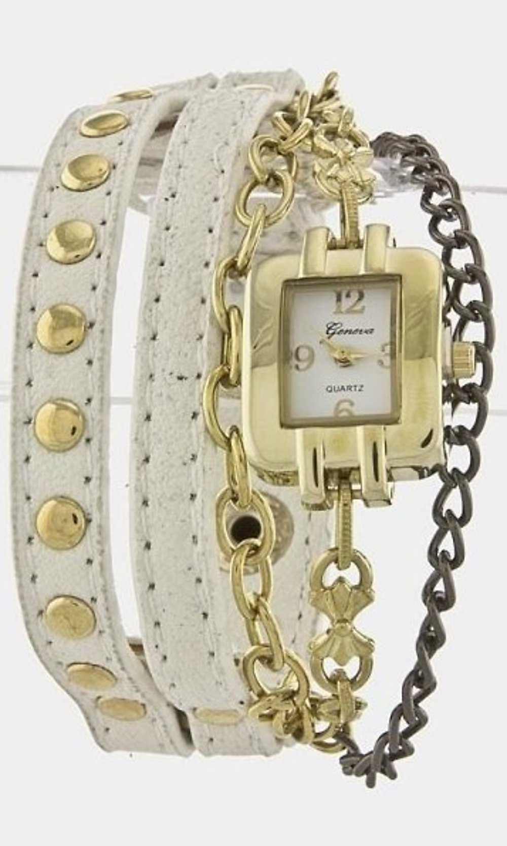 Watch Bracelet with Studded Leather and Chains