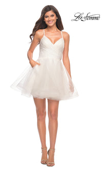La Femme-Strappy-Back Short Fit-and-Flare Homecoming Dress