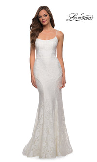 La Femme-Corset-Back Floral-Lace Long La Femme Prom Dress