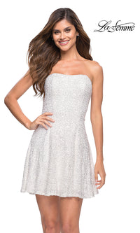 La Femme-Strapless Sequin Short La Femme Homecoming Dress