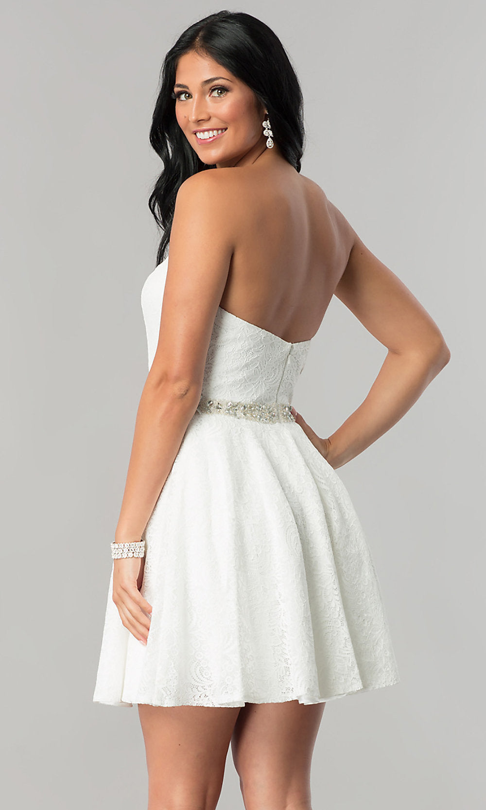 Lace Strapless Short Homecoming Dress - PromGirl