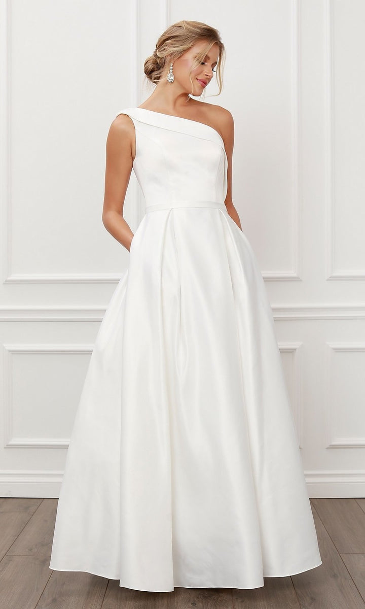 White One-Shoulder Long Prom Ball Gown