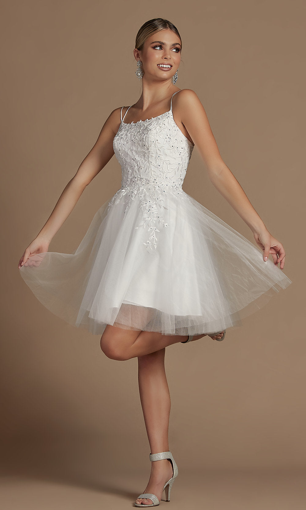 Short A-Line Corset-Back Hoco Party Dress - PromGirl White / 10 Short A-Line Corset-Back Hoco Party Dress - PromGirl White / 10