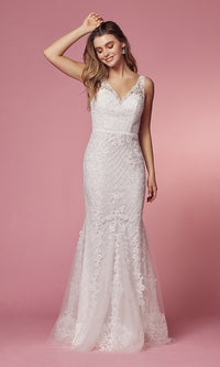 Narianna-Embroidered-Tulle Long Prom Dress with Deep V-Back