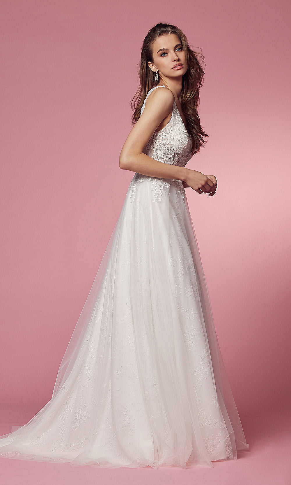 Narianna-White Lace-Embroidered Ball-Gown Wedding Dress