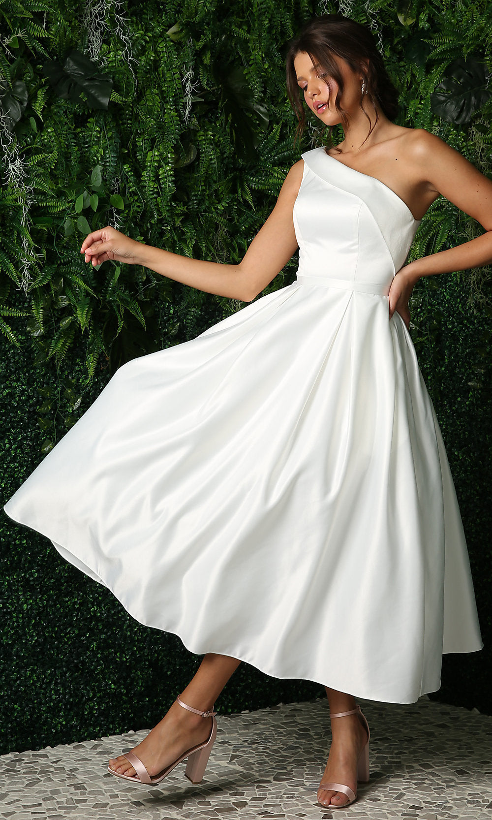 One-Shoulder A-Line Midi Party Dress White / 0 One-Shoulder A-Line Midi Party Dress White / 0
