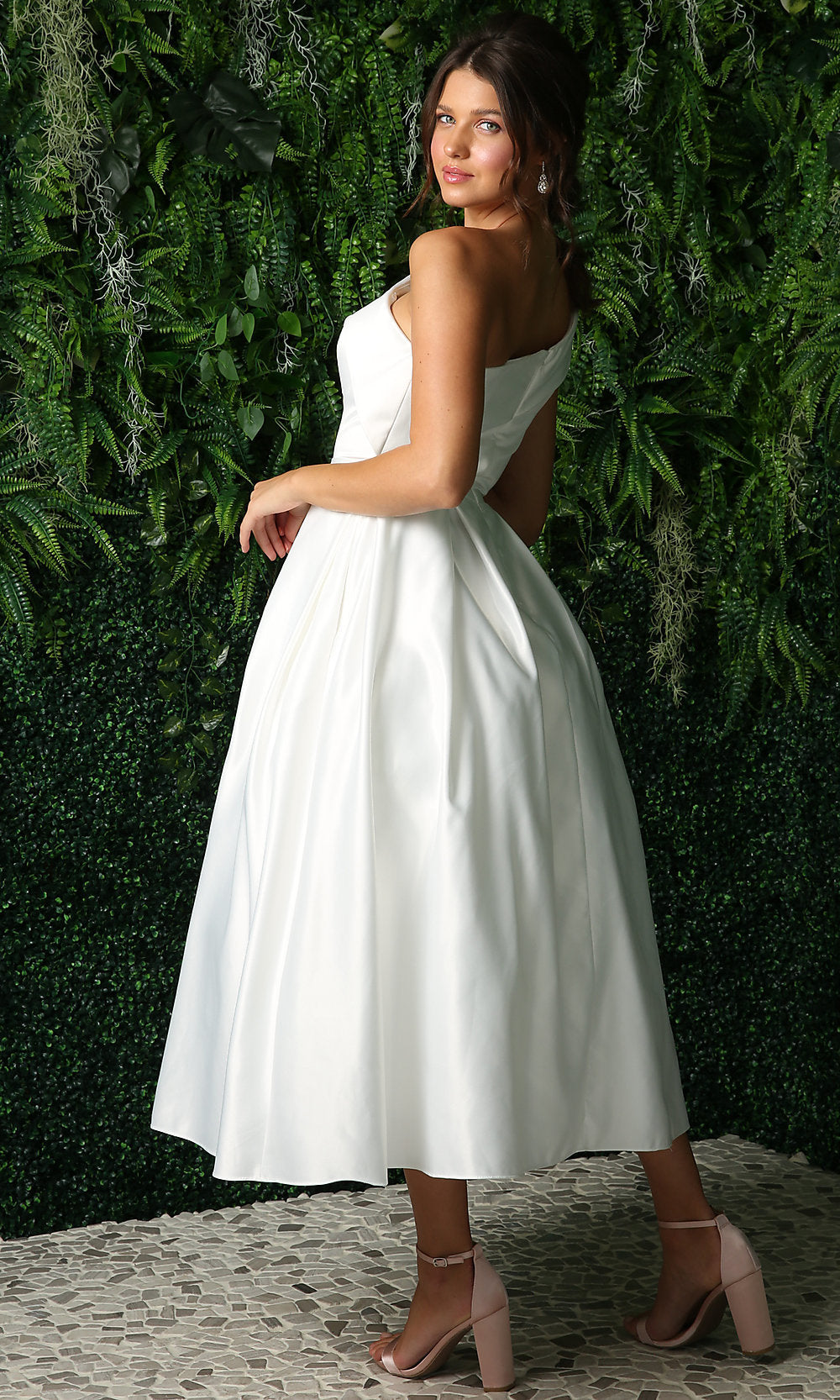 One-Shoulder A-Line Midi Party Dress White / 0 One-Shoulder A-Line Midi Party Dress White / 0