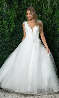 Narianna-Floral-Applique Long White Ball Gown Wedding Dress