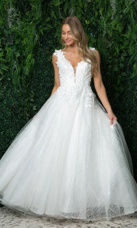 Narianna-Floral-Applique Long White Ball Gown Wedding Dress