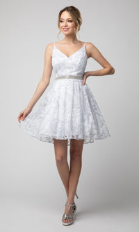 Short Lace V-Neck Prom Dress by Shail K
