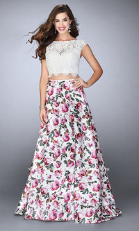 La Femme-Lace Up Back Two-Piece Prom Dress
