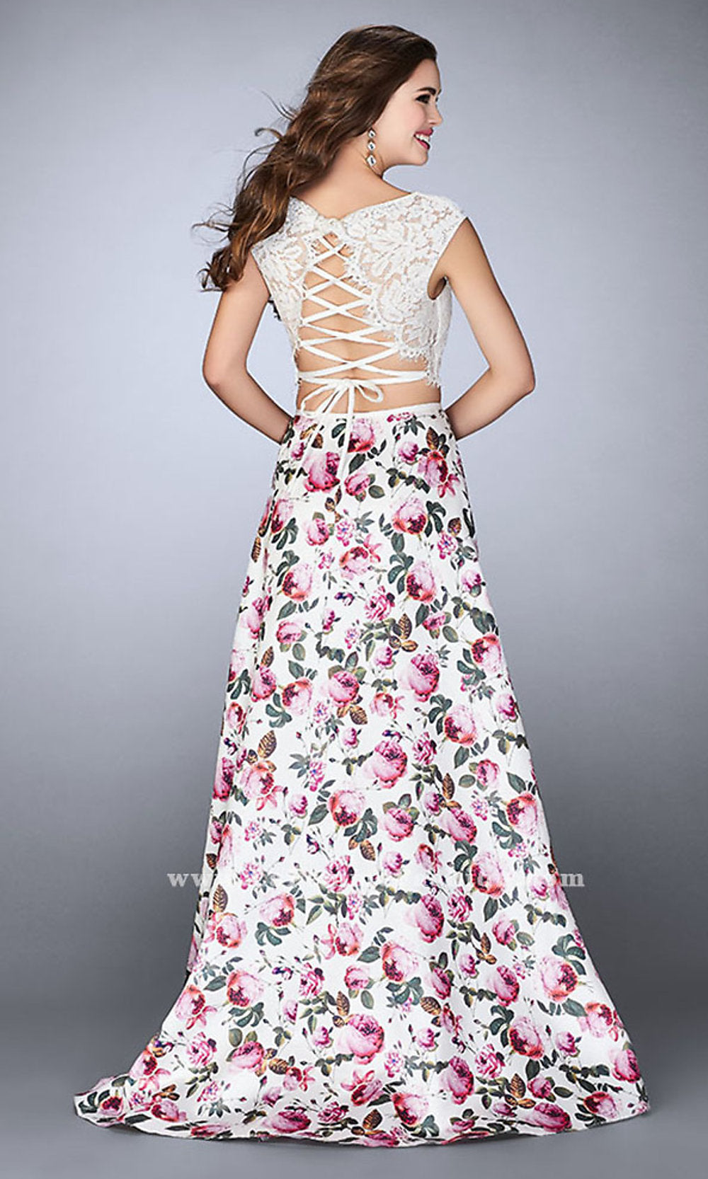 La Femme-Lace Up Back Two-Piece Prom Dress