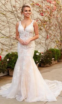 Narianna-Illusion-Lace White Mermaid Long Formal Dress