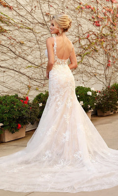 Narianna-Illusion-Lace White Mermaid Long Formal Dress