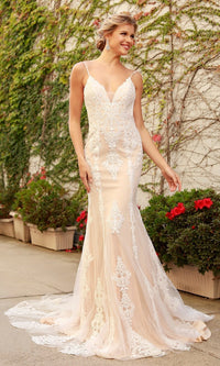 Narianna-Long White Lace Embroidered Formal Open Back Dress