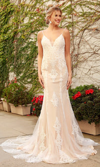 Narianna-Long White Lace Embroidered Formal Open Back Dress