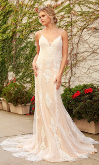 Narianna-Long White Lace Embroidered Formal Open Back Dress