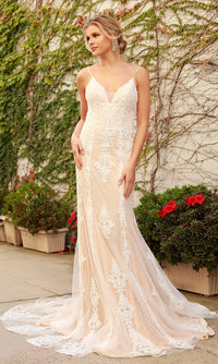 Narianna-Long White Lace Embroidered Formal Open Back Dress