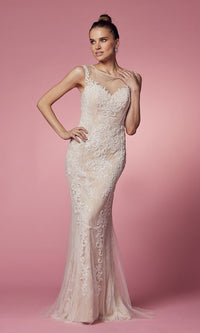 Narianna-Illusion-Sweetheart Beaded Long Prom Dress