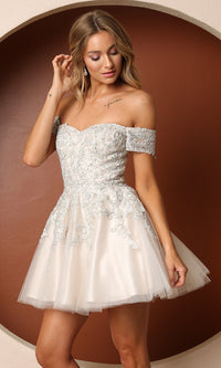 Narianna-Off-the-Shoulder Short White Homecoming Dress