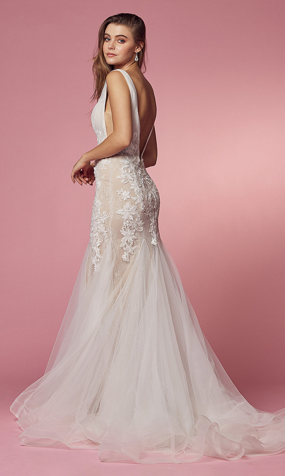 Narianna-White Lace Formal Mermaid Bridal Gown