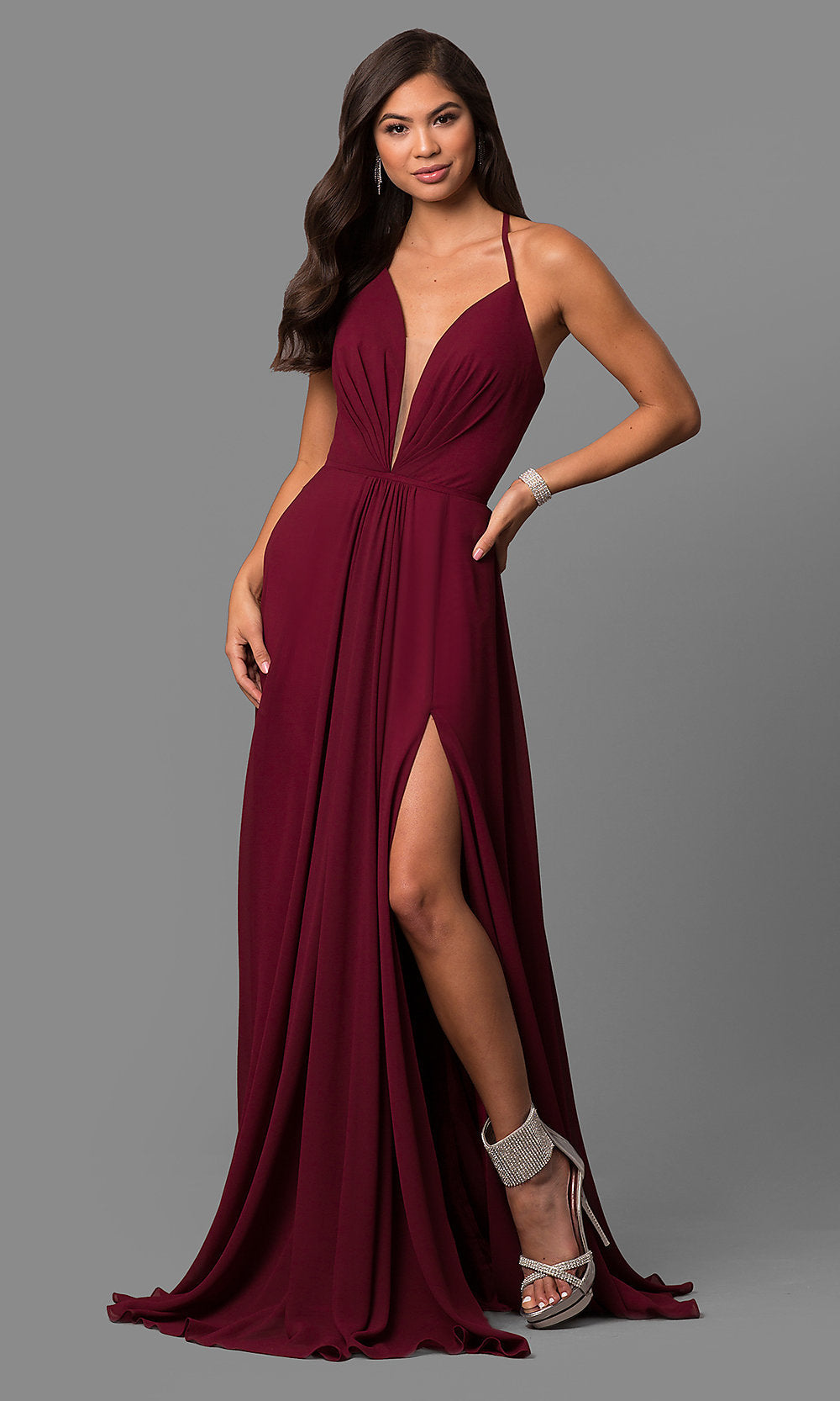 Faviana Low V-Neck Corset Back Prom Dress