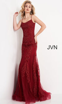 Embroidered JVN by Jovani Corset-Back Prom Dress