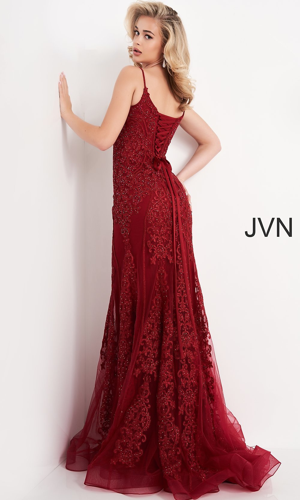 JVN by Jovani-Embroidered JVN by Jovani Corset-Back Prom Dress