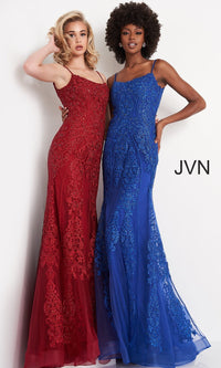 JVN by Jovani-Embroidered JVN by Jovani Corset-Back Prom Dress