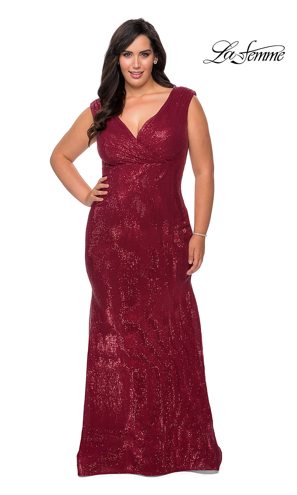 fitted lace wedding dress Empire-Waist Sequin Plus-Size Formal Gown
