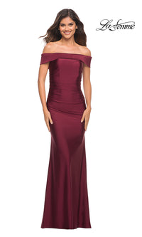 La Femme-La Femme Ruched Long Off-the-Shoulder Prom Dress