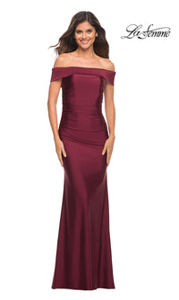 La Femme-La Femme Ruched Long Off-the-Shoulder Prom Dress