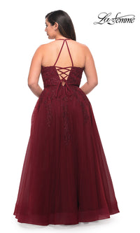 La Femme Corset-Back Long Plus-Size Prom Dress