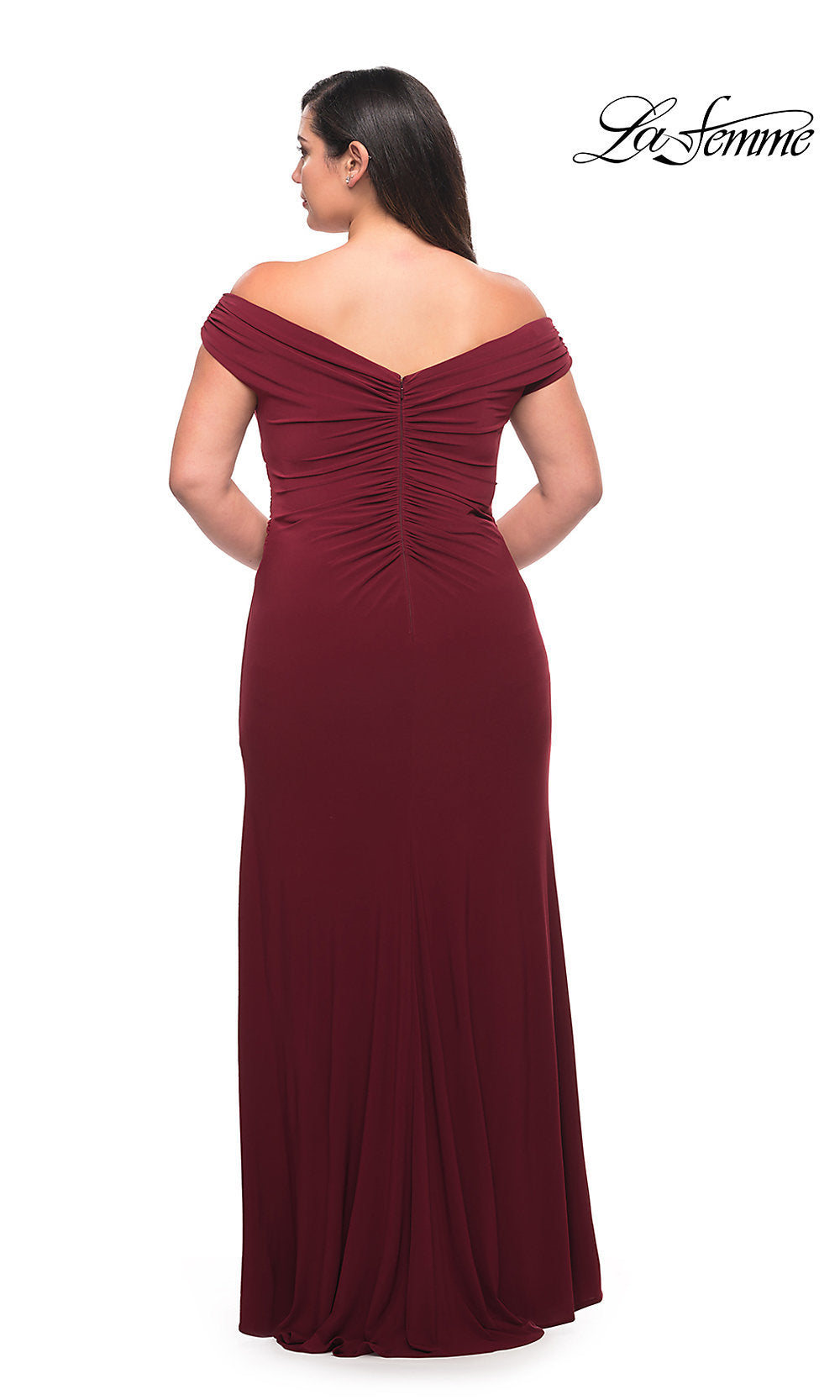 La Femme-Off-the-Shoulder Long Plus-Size V-Neck Prom Dress