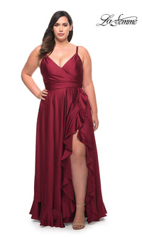 La Femme-Long Plus-Size La Femme Prom Dress with Ruffle Hem